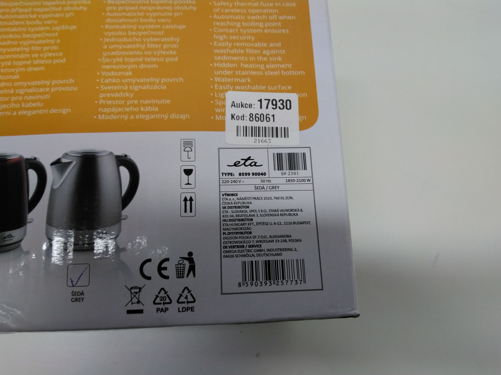 ETA Ela Mini bollitore elettrico 1,2 litri grigio